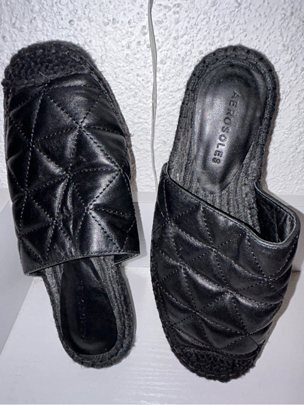 AEROSOLES Black Quilted Slip-On Mules